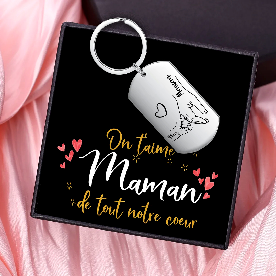 À Maman - Porte-Clés 1-4 Prénoms Personnalisés Porte-Clés la lain dans la main Avec Coffre Noir | Jessemade