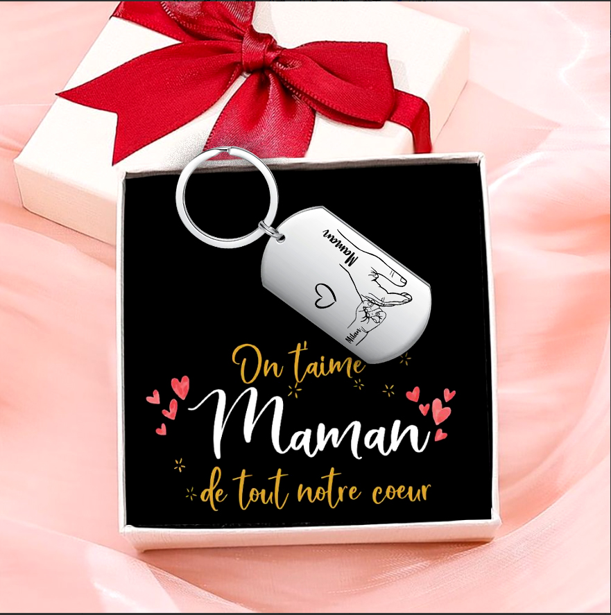 À Maman - Porte-Clés 1-4 Prénoms Personnalisés Porte-Clés la lain dans la main Avec Coffret | Jessemade