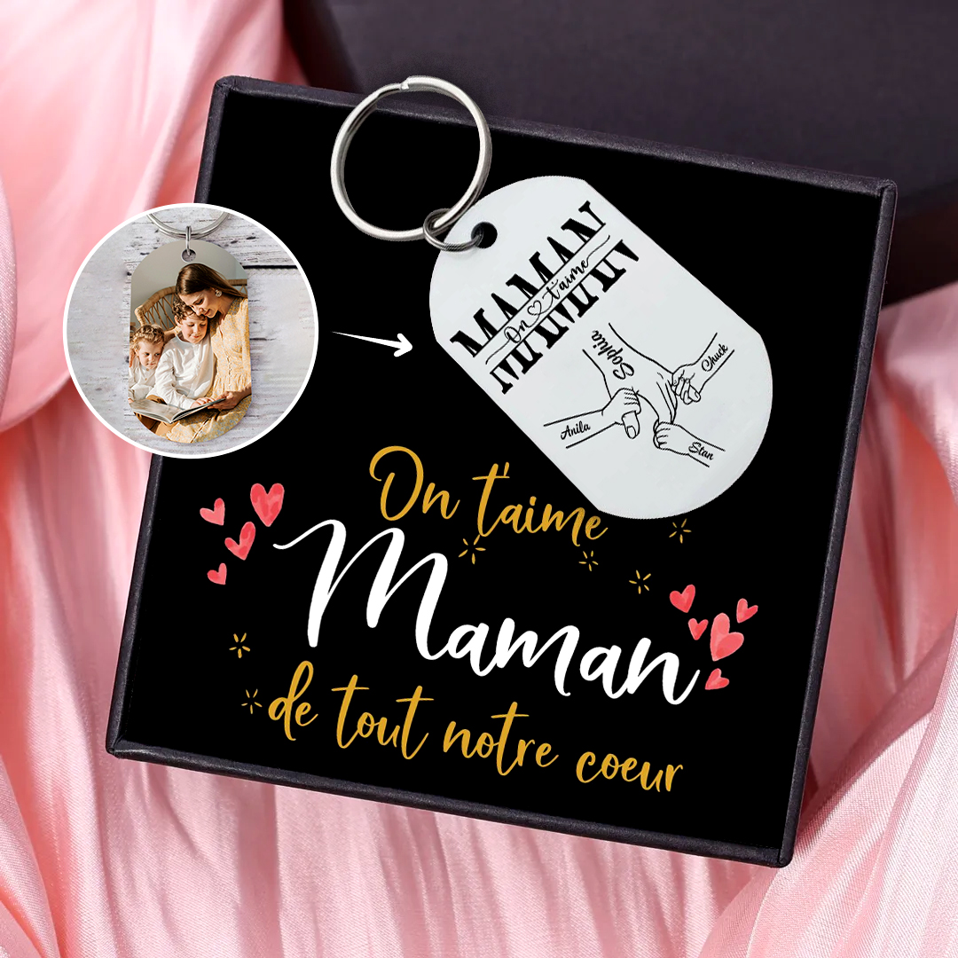 À Maman - Porte-clés Photo Personnalisée avec 4 Prénoms Porte-Clés Personnaliables Pour Maman Avec Coffret | Jessemade