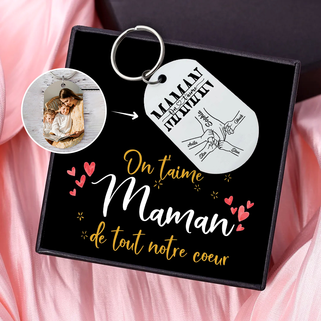 À Maman - Porte-clés Photo Personnalisée avec 5 Prénoms Porte-Clés Personnaliables Pour Maman Avec Coffret | Jessemade
