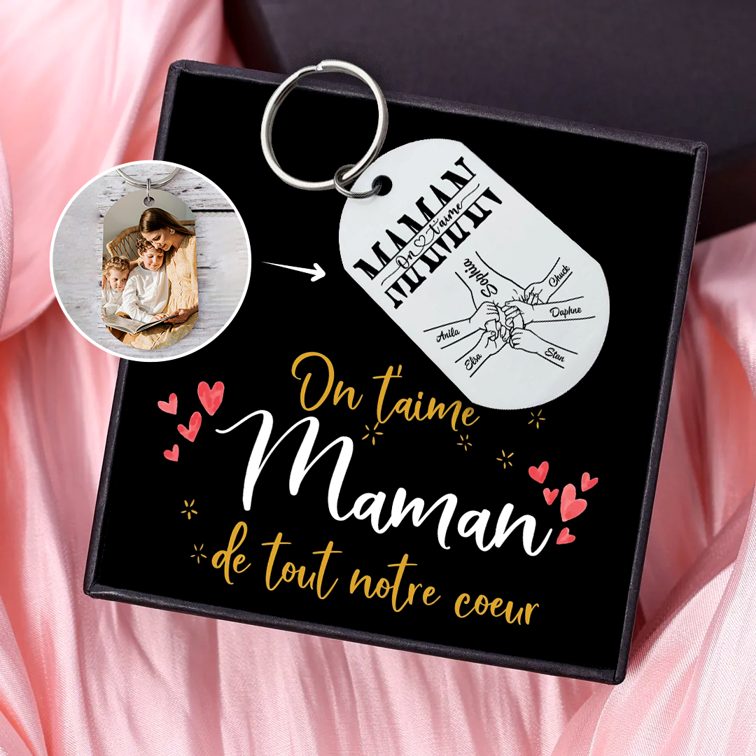 À Maman - Porte-clés Photo Personnalisée avec 6 Prénoms Porte-Clés Personnaliables Pour Maman Avec Coffret | Jessemade