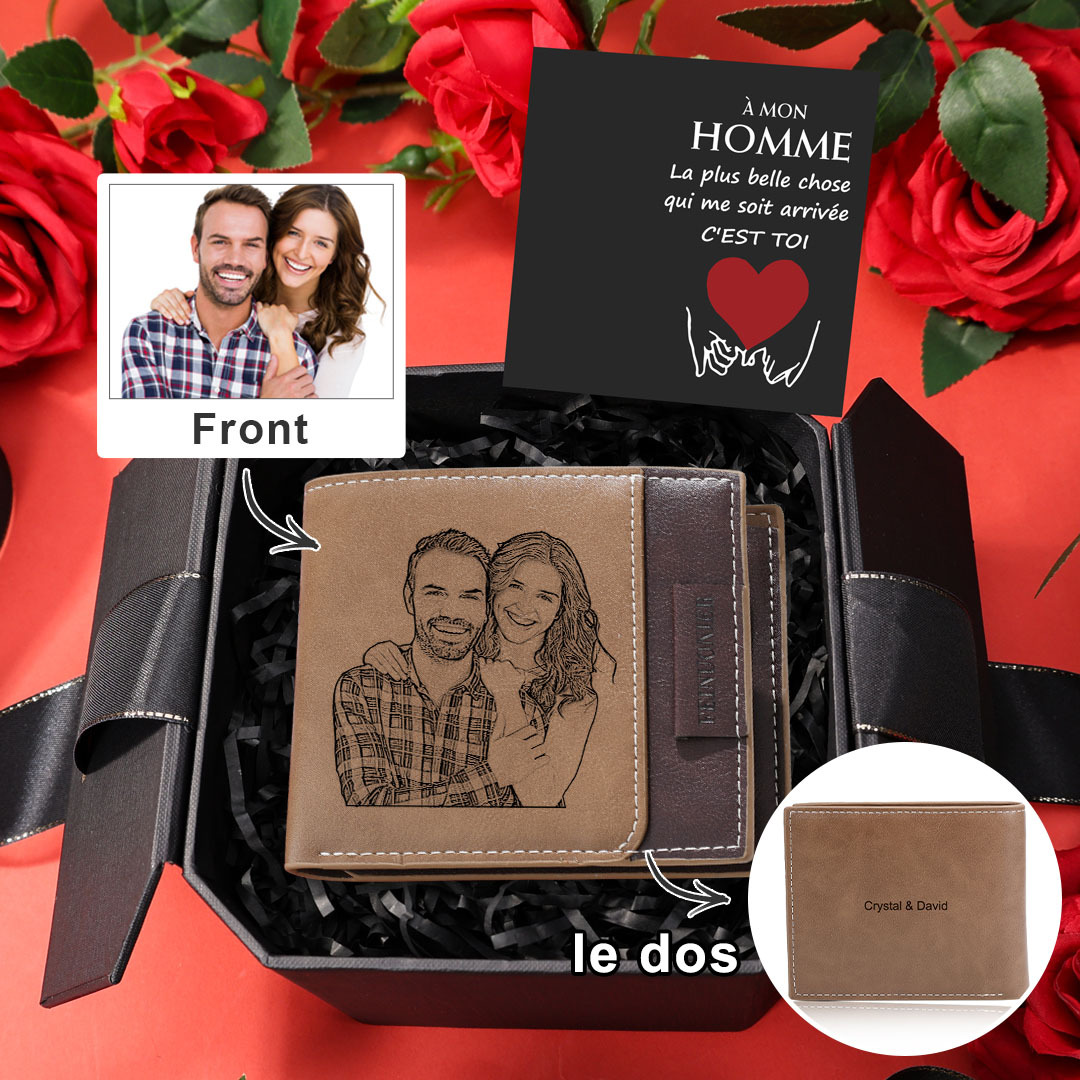 Portefeuille Personnalisé avec Photo et Texte Cadeau Coffret pour Homme | Jessemade