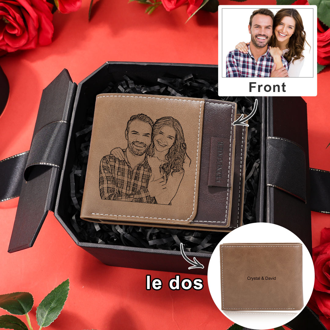 Portefeuille Personnalisé en Cuir avec Gravure Photo et Texte – Cadeau Émotionnel et Pratique pour Lui | Jessemade