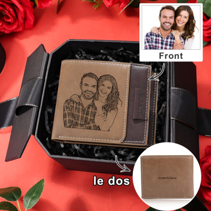 Portefeuille Personnalisé en Cuir avec Gravure Photo et Texte – Cadeau Émotionnel et Pratique pour Lui | Jessemade