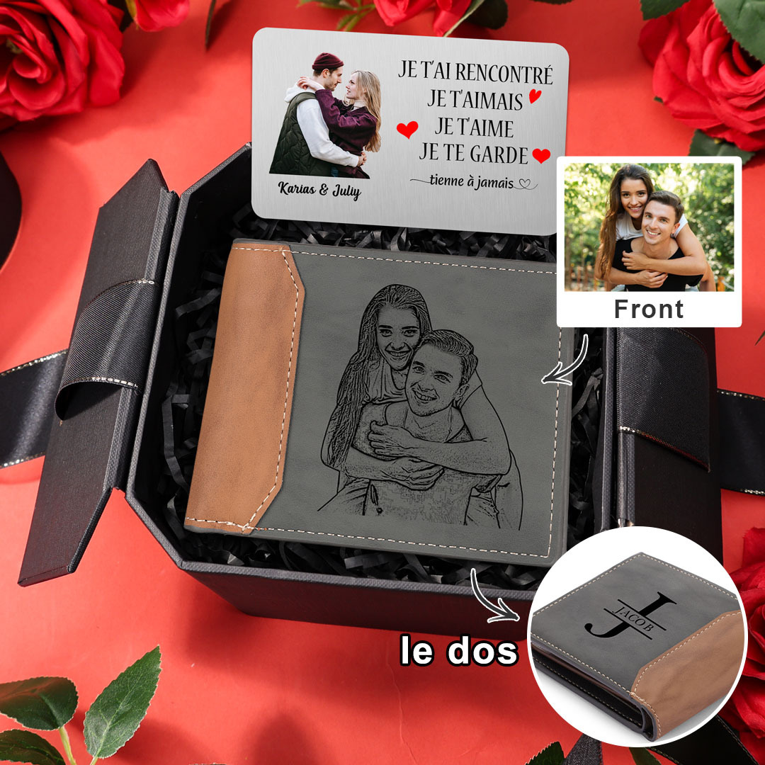 Cadeau Personnalisé : Portefeuille Gravé et Carte Métallique avec Photo et Texte – Idée Unique pour des Moments Spéciaux | Jessemade