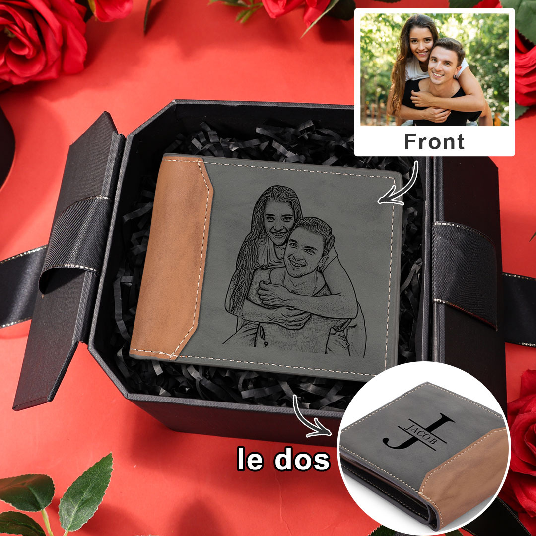 Portefeuille Personnalisé avec 1 Prénom Photo et Lettre Cadeau Coffret pour Homme | Jessemade