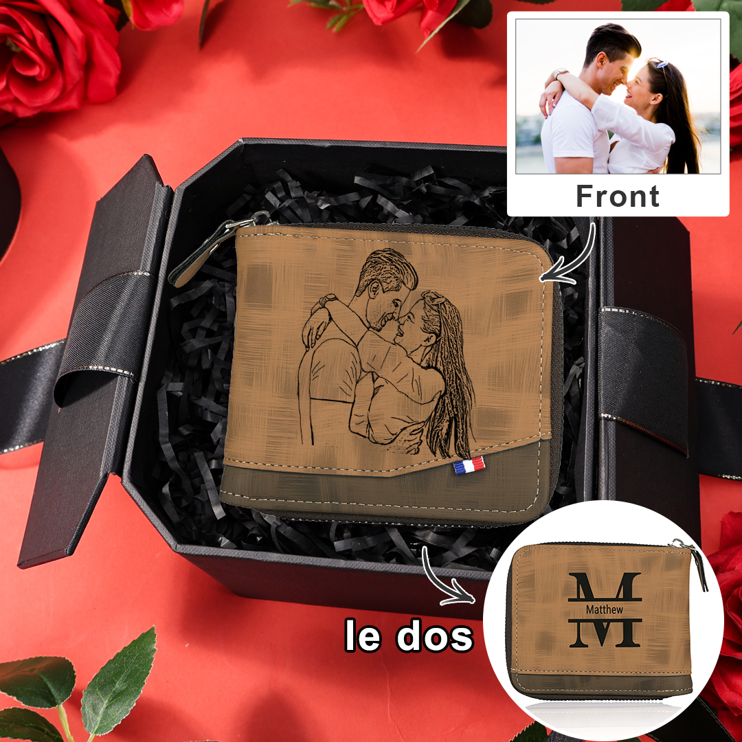 Portefeuille Personnalisé avec Prénom Lettre et Photo Cadeau pour Homme | Jessemade