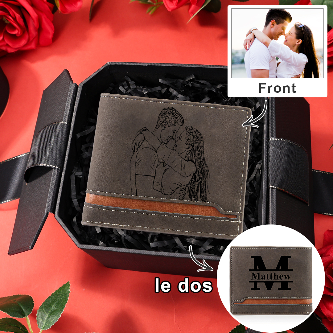 Portefeuille Personnalisé avec Photo Prénom et Lettre Cadeau Classique pour Homme | Jessemade