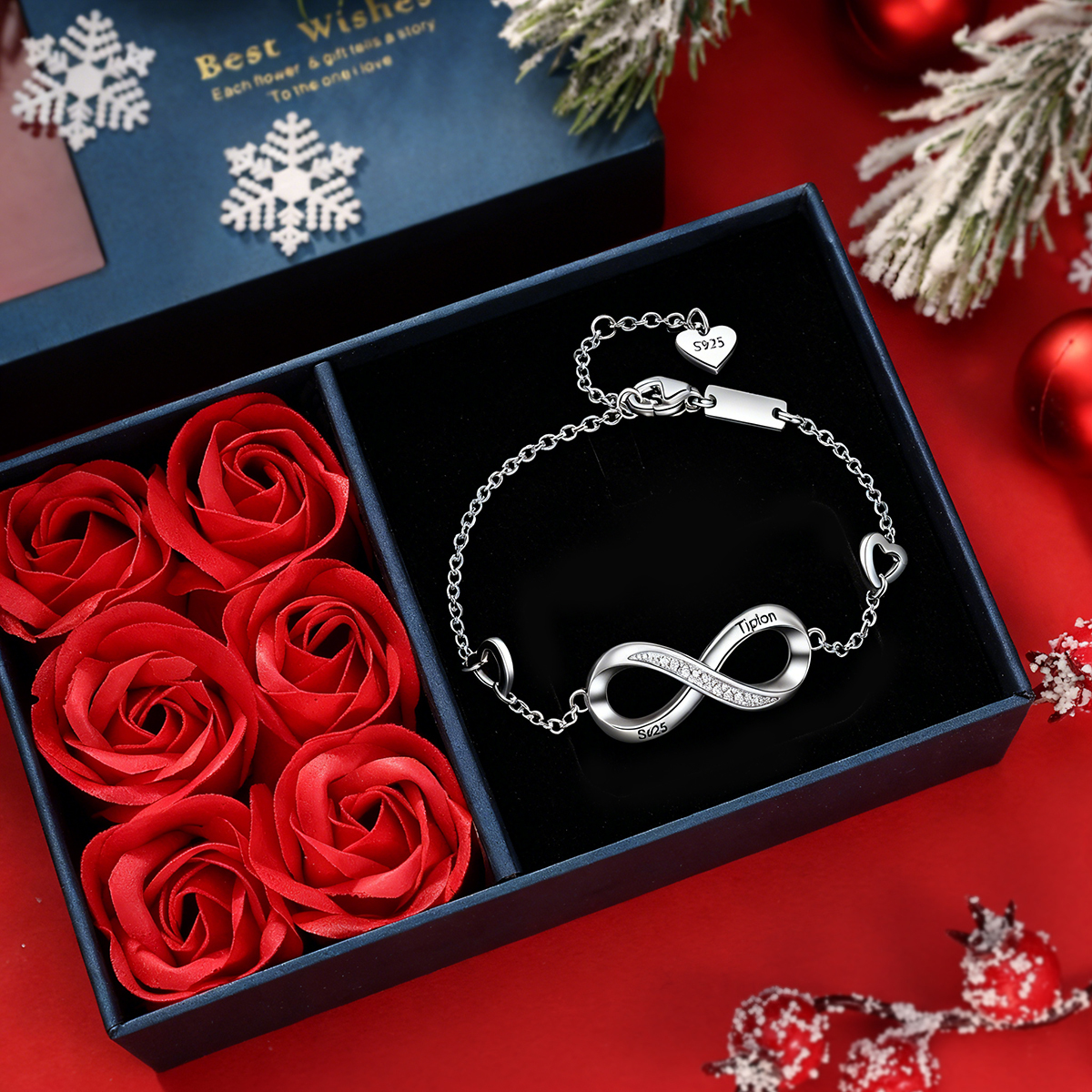 Bracelet Infini personnalisable 2 prénoms – Coffret cadeau, plaqué rhodium | Jessemade