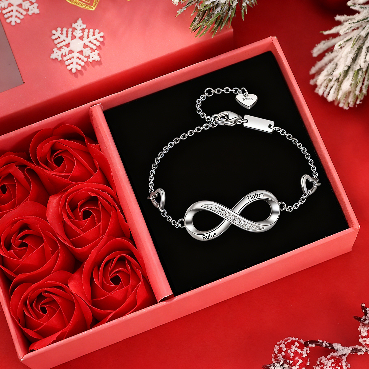 Bracelet Infini personnalisable 2 prénoms pour Femme, longueur réglable