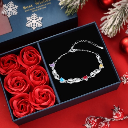 Bracelet infini à Breloque Coeurs Bracelet Pierre De Naissance Personnalisé avec 1-7 Prénoms pour Femmes｜Jessemade