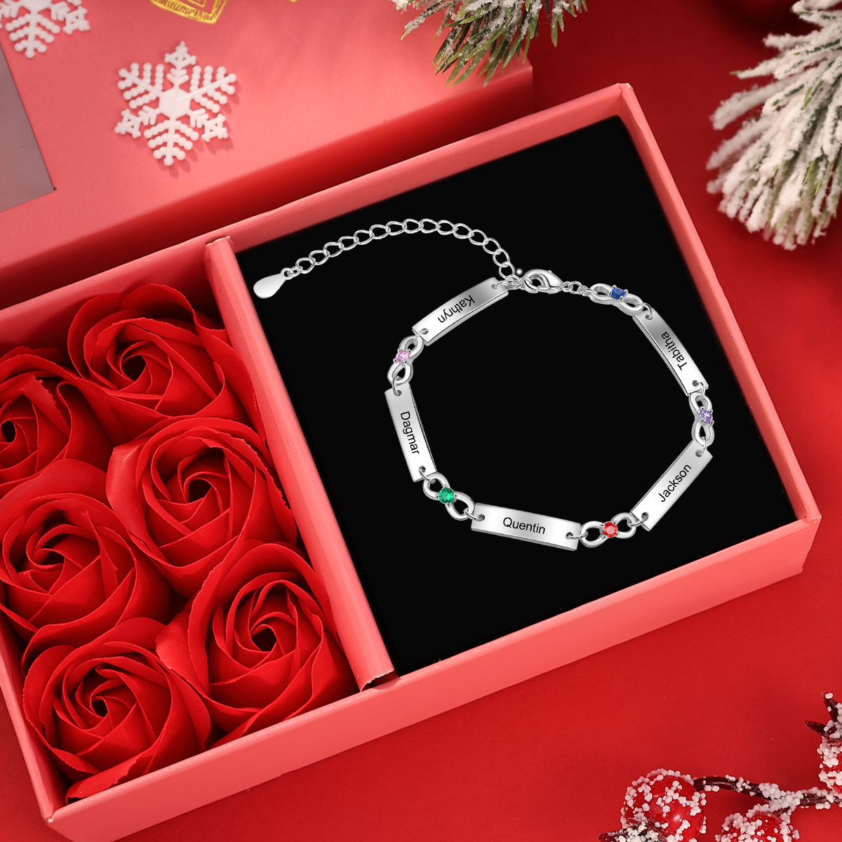 Bracelet infini Bracelet Pierre De Naissance avec 1-6 Prénoms Personnalisé｜Jessemade