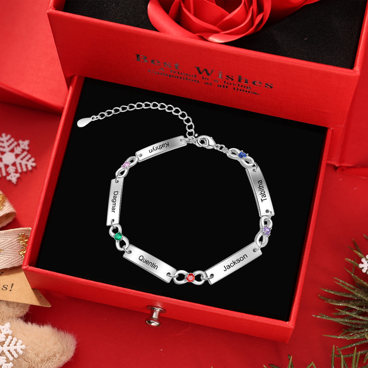 Bracelet infini Bracelet Pierre De Naissance avec 1-6 Prénoms Personnalisé｜Jessemade