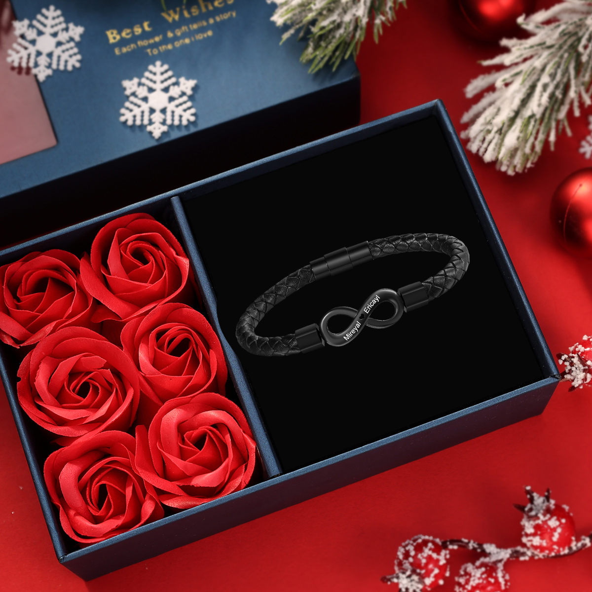 Bracelet infini Personnalisé Noir/Argent pour Couple avec 2 Prénoms