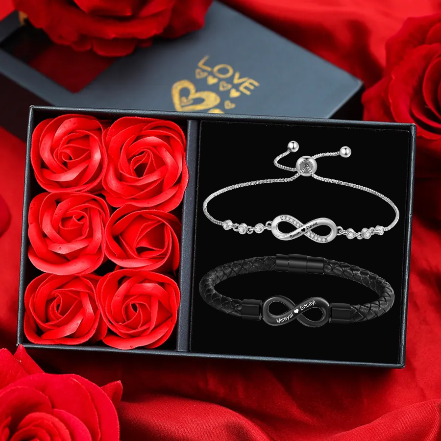 Bracelet infini personnalisé avec prénom, personnalisable, cadeau d’anniversaire, d’anniversaire de mariage ou de Saint-Valentin pour couple, épouse, petite amie, mari, petit ami | Jessemade