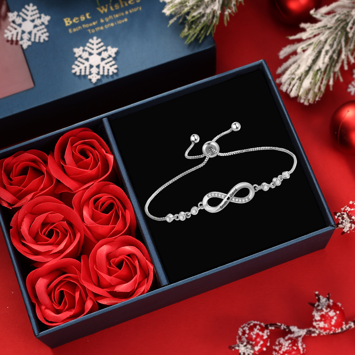 Bracelet infini Personnalisé Noir/Argent pour Couple avec 2 Prénoms