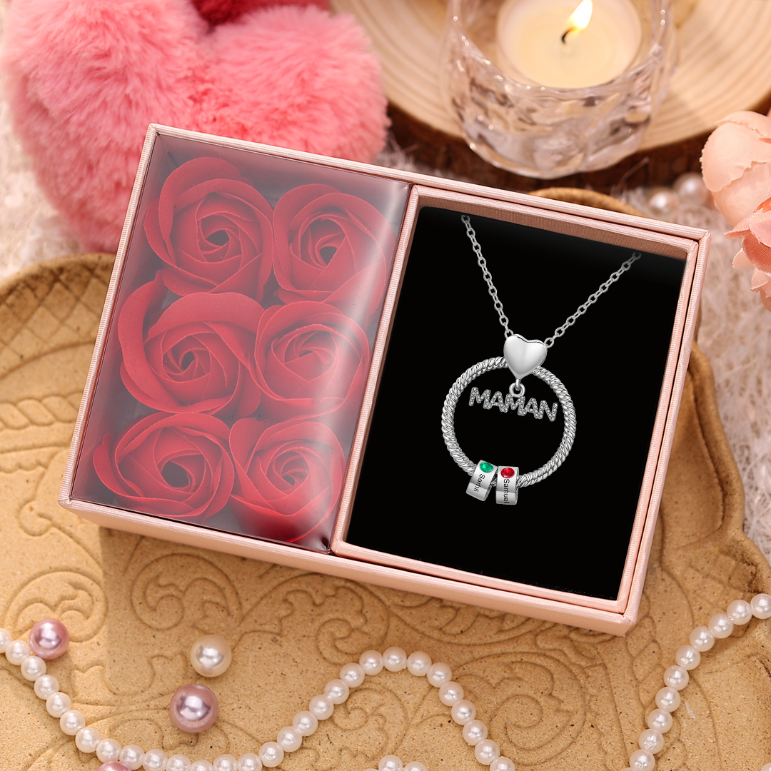 À ma Maman - Collier Personnalisé Collier Pendentif 1-5 Prénoms Personnalisés avec Pierre de naissance｜Jessemade