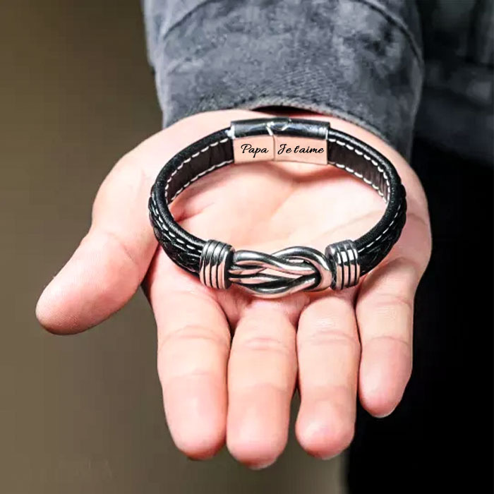 À Mon Papa-Bracelet en Cuir Personnalisé avec 2 Prénoms Bracelet pour Homme | Jessemade
