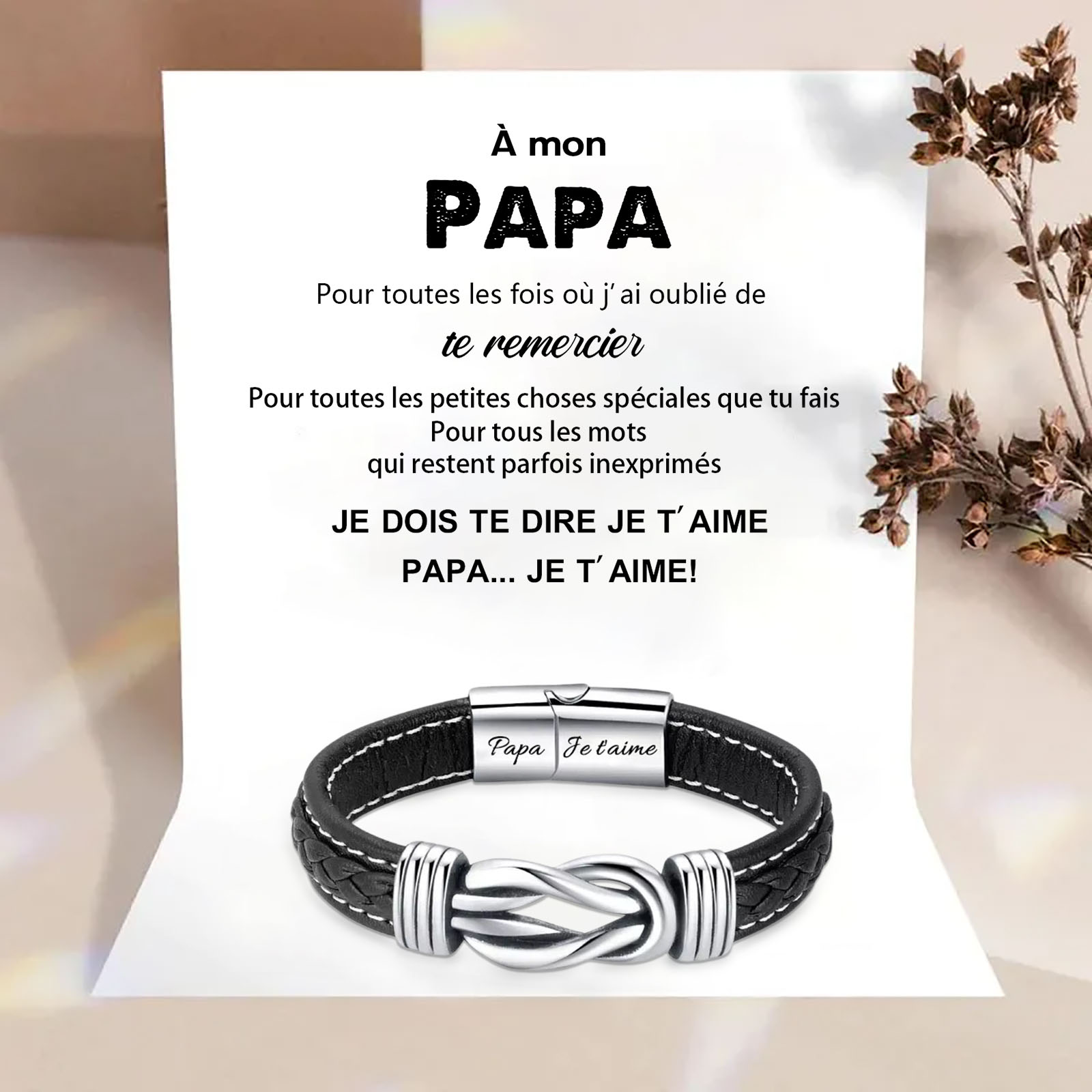 À Mon Papa-Bracelet en Cuir Personnalisé avec 2 Prénoms Bracelet pour Homme | Jessemade
