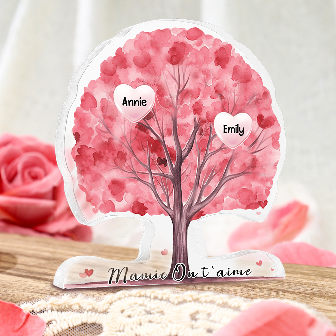 À Mamie/Maman - Plaque Acrylique en Forme d'Arbre de Vie Personnalisé avec 2 Prénoms et Texte Cadeau pour Famille | Jessemade