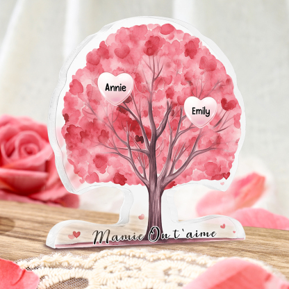 À Mamie/Maman - Plaque Acrylique en Forme d'Arbre de Vie Personnalisé avec 2 Prénoms et Texte Cadeau pour Famille | Jessemade