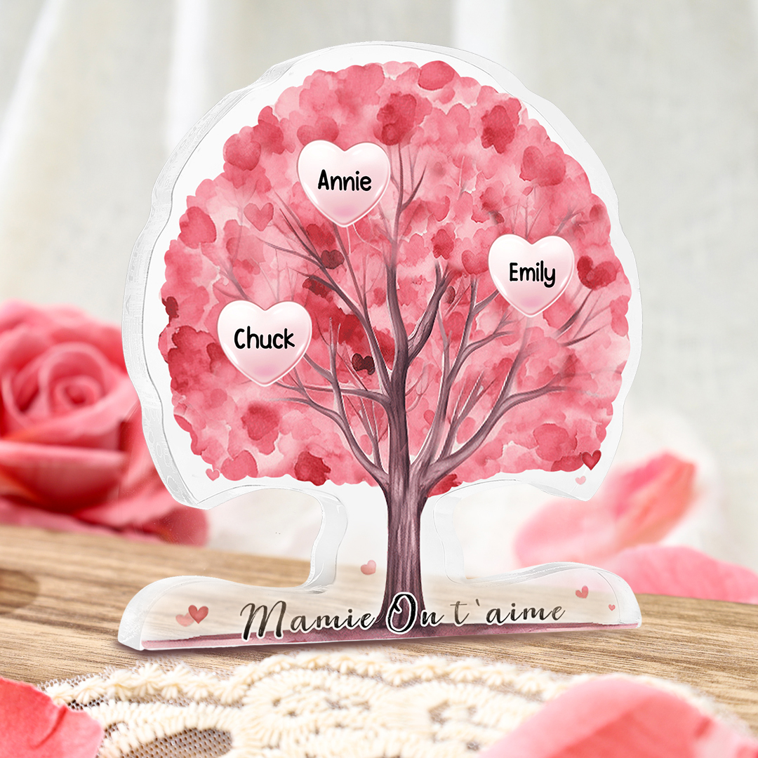 À Mamie/Maman - Plaque Acrylique en Forme d'Arbre de Vie Personnalisé avec 3 Prénoms et Texte Cadeau pour Famille | Jessemade