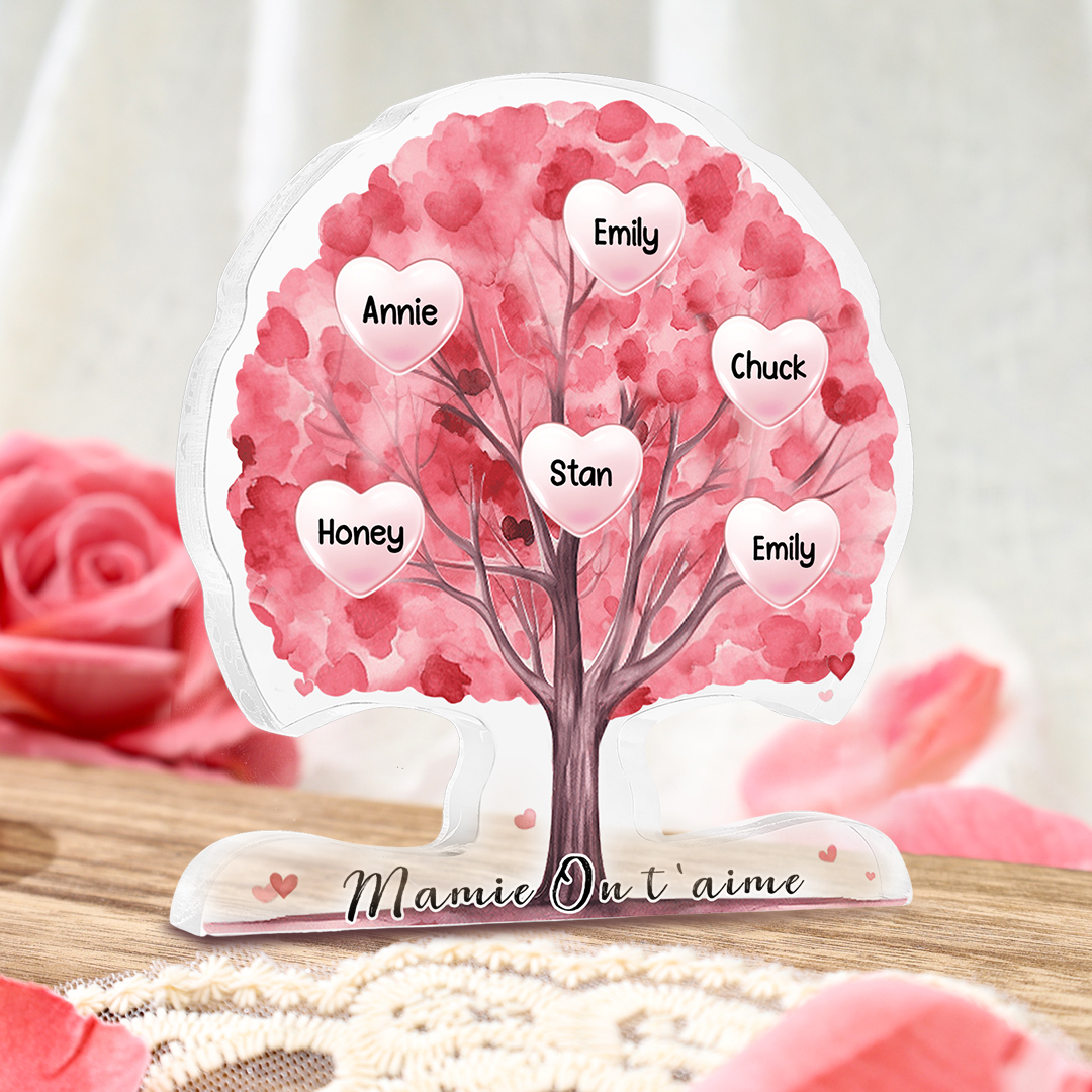 À Mamie/Maman - Plaque Acrylique en Forme d'Arbre de Vie Personnalisé avec 6 Prénoms et Texte Cadeau pour Famille | Jessemade