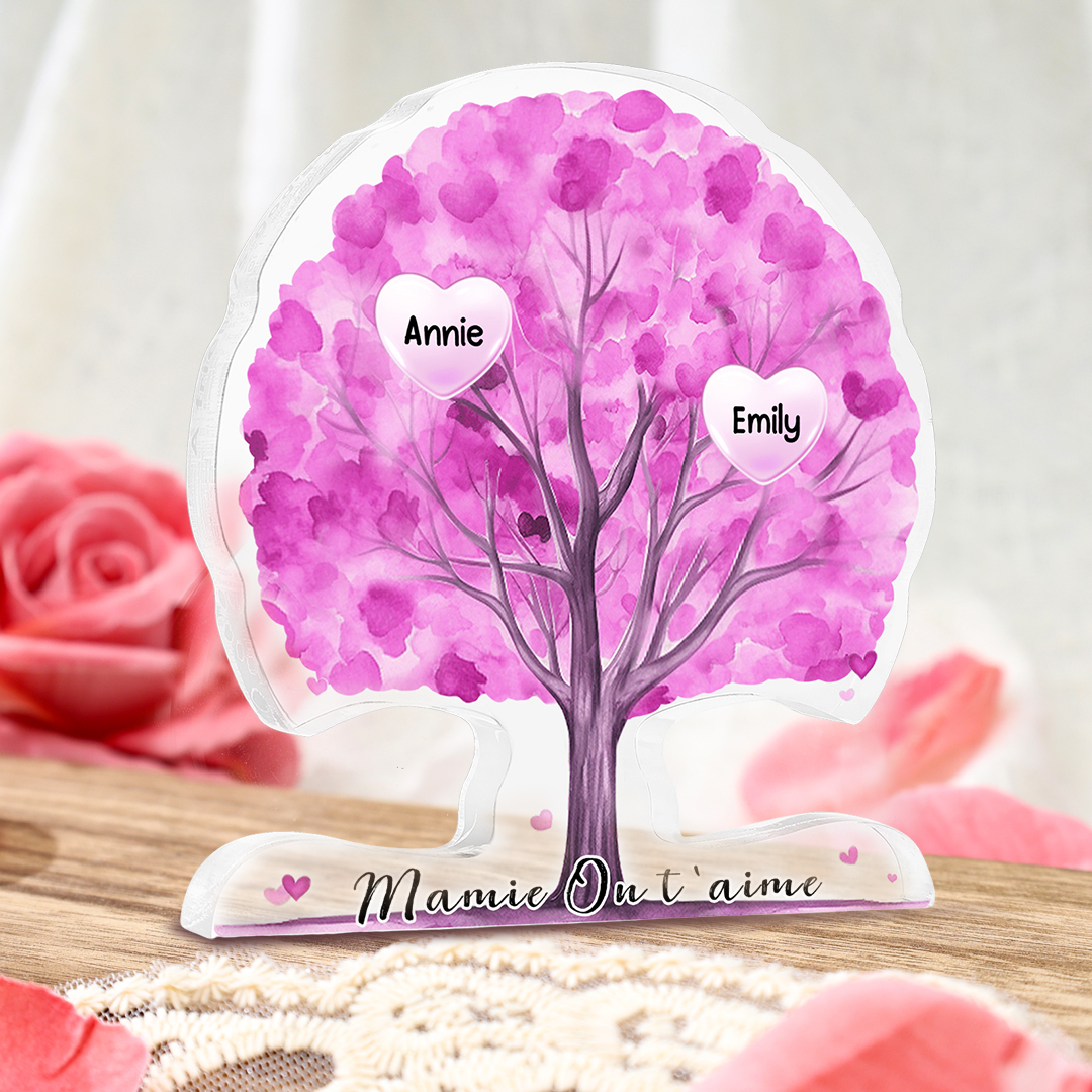 À Mamie/Maman - Plaque Acrylique en Forme d'Arbre de Vie Personnalisé avec 2 Prénoms et Texte Cadeau pour Famille | Jessemade