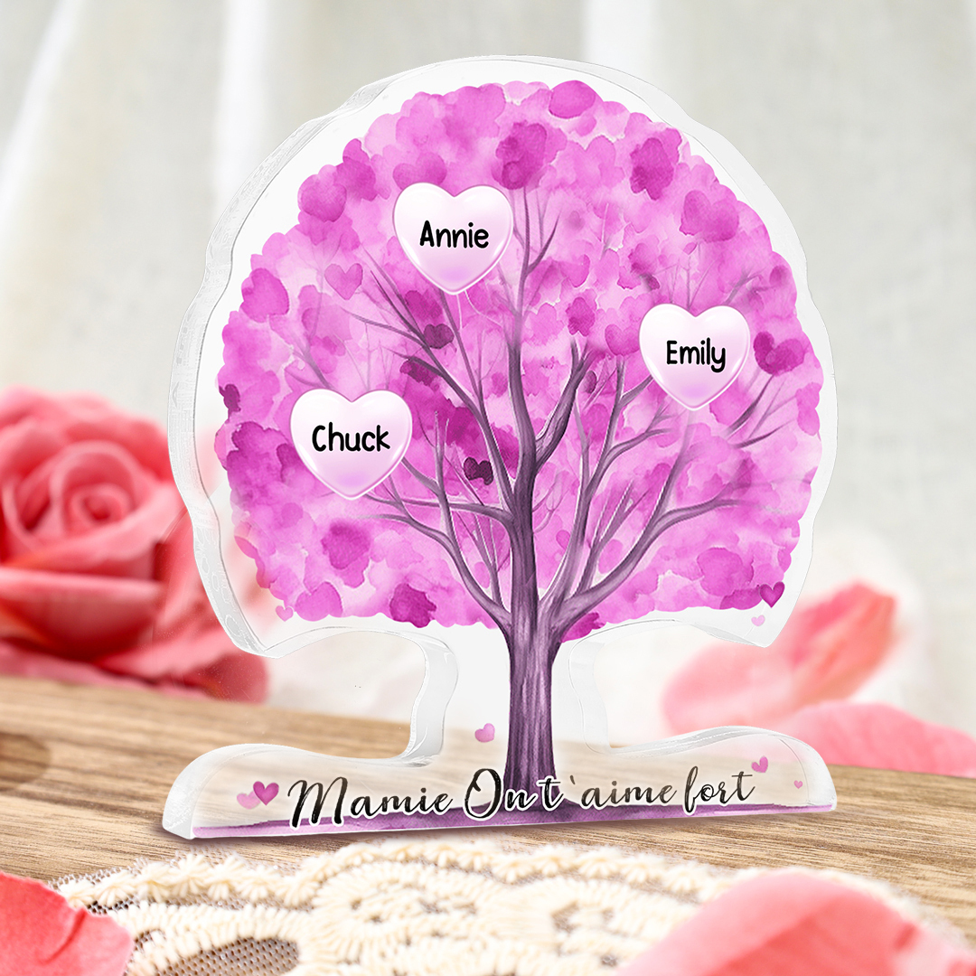 À Mamie/Maman - Plaque Acrylique en Forme d'Arbre de Vie Personnalisé avec 3 Prénoms et Texte Cadeau pour Famille | Jessemade