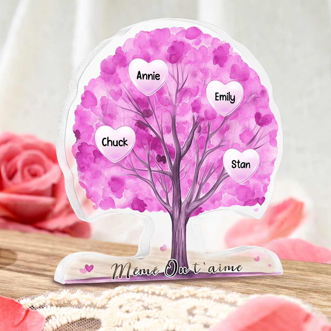 À Mamie/Maman - Plaque Acrylique en Forme d'Arbre de Vie Personnalisé avec 4 Prénoms et Texte Cadeau pour Famille | Jessemade