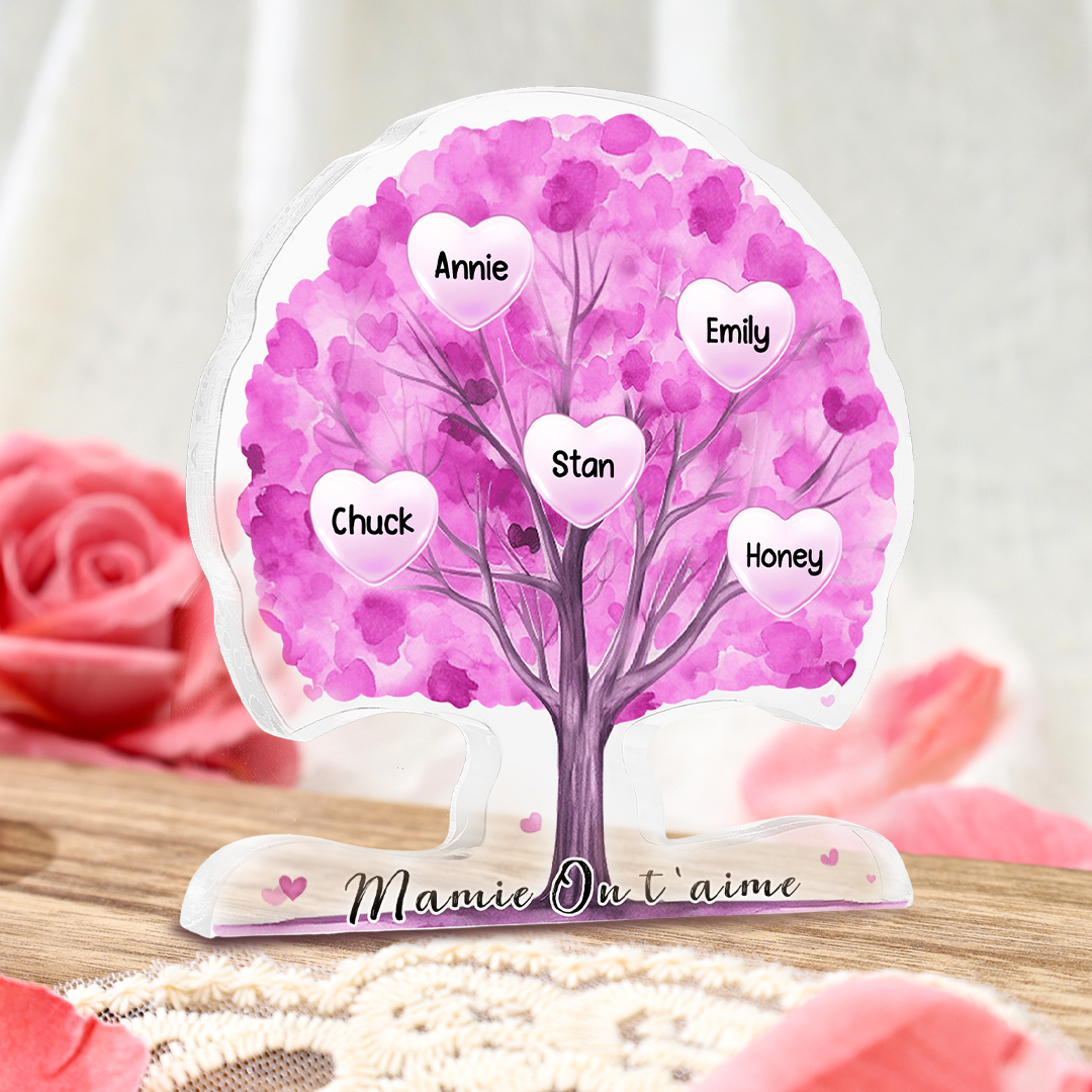 À Mamie/Maman - Plaque Acrylique en Forme d'Arbre de Vie Personnalisé avec 5 Prénoms et Texte Cadeau pour Famille | Jessemade