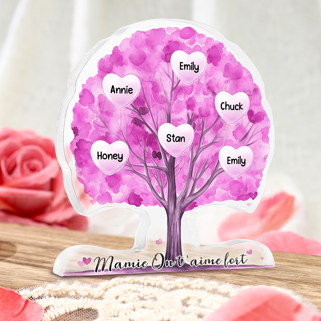 À Mamie/Maman - Plaque Acrylique en Forme d'Arbre de Vie Personnalisé avec 6 Prénoms et Texte Cadeau pour Famille | Jessemade