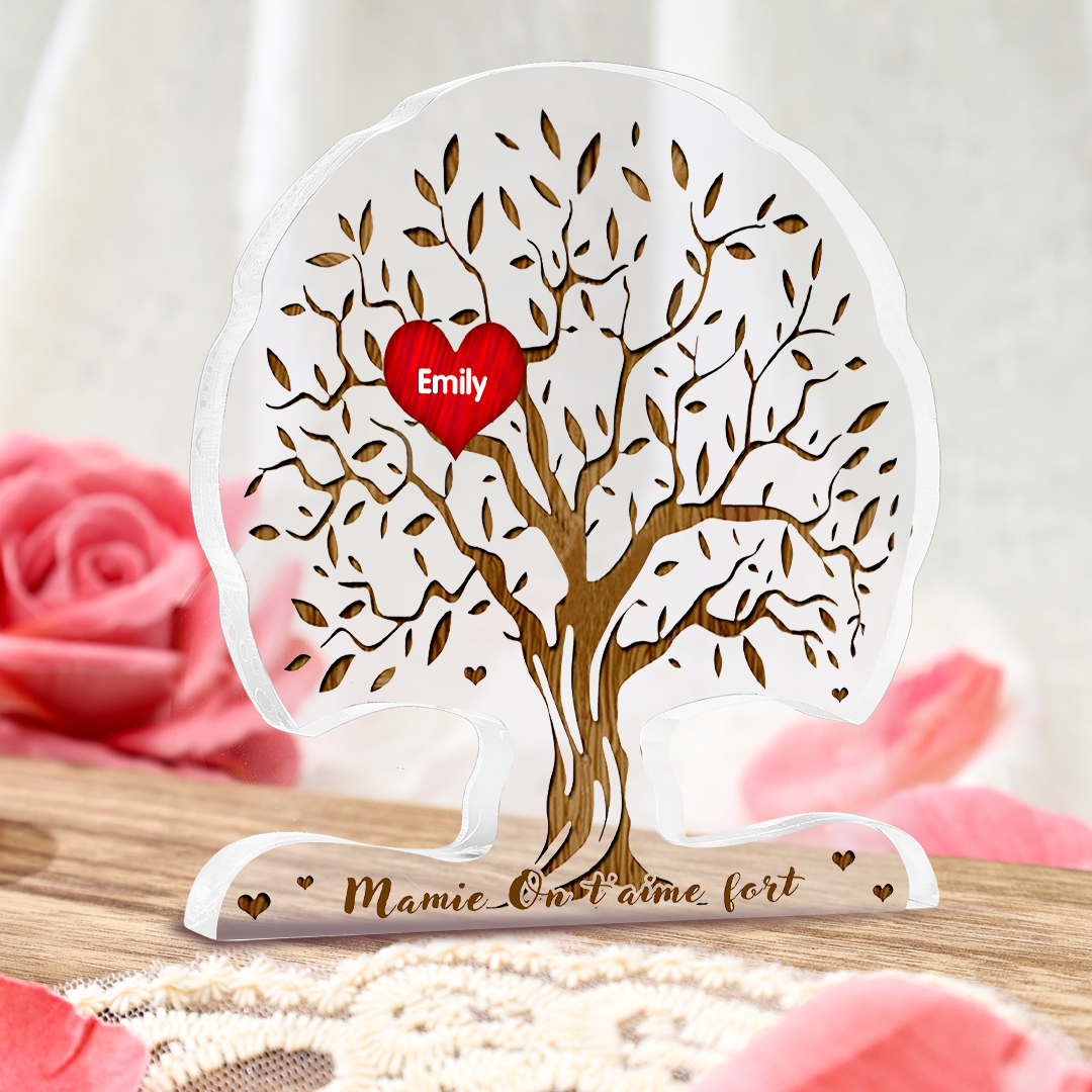 À Mamie/Maman - Plaque Acrylique en Forme d'Arbre de Vie Prénom Personnalisé avec Texte Cadeau Famille | Jessemade