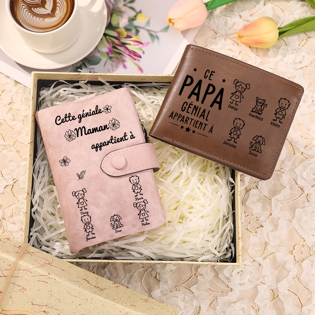 Coffret Cadeau Personnalisé – Portefeuille Homme & Porte-cartes Femme Gravés, Idéal Fête des Mères et Fête des Pères | Jessemade