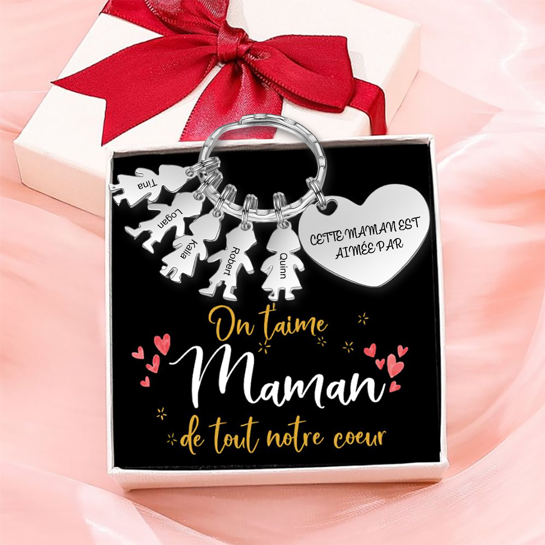 À Maman - Porte-clés 5 Prénoms et Breloques Enfant Personnalisé avec Texte Gravé sur Pendentif Coeur Cadeau Personnaliable Pour Maman | Jessemade