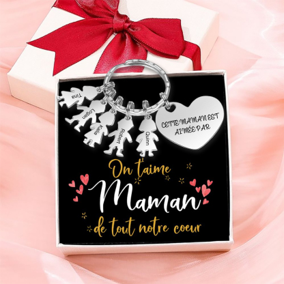 À Maman - Porte-clés 5 Prénoms et Breloques Enfant Personnalisé avec Texte Gravé sur Pendentif Coeur Cadeau Personnaliable Pour Maman | Jessemade