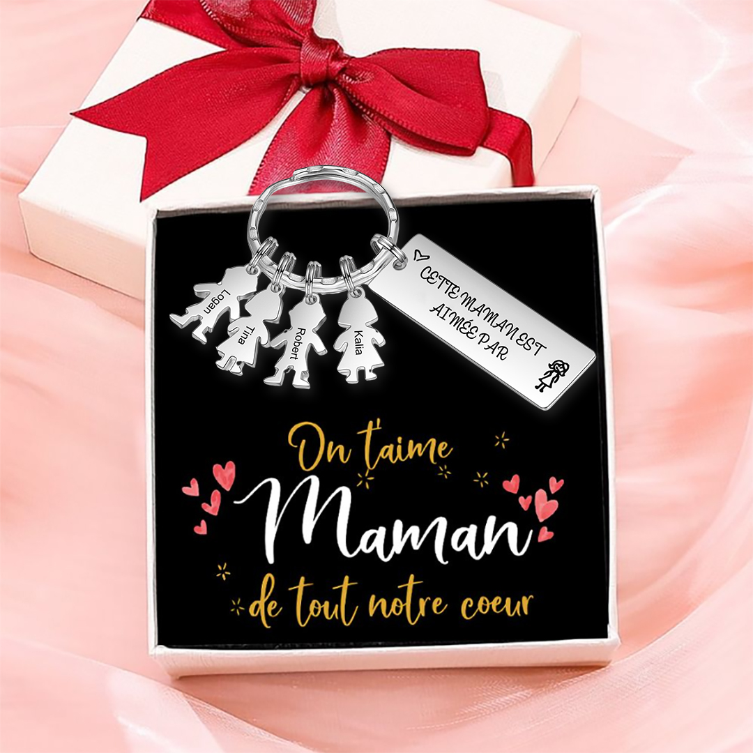 À Maman - Porte-clés Texte Personnalisé avec 4 Prénoms et Breloques Enfant Porte-Clés Personnaliables Pour Maman | Jessemade