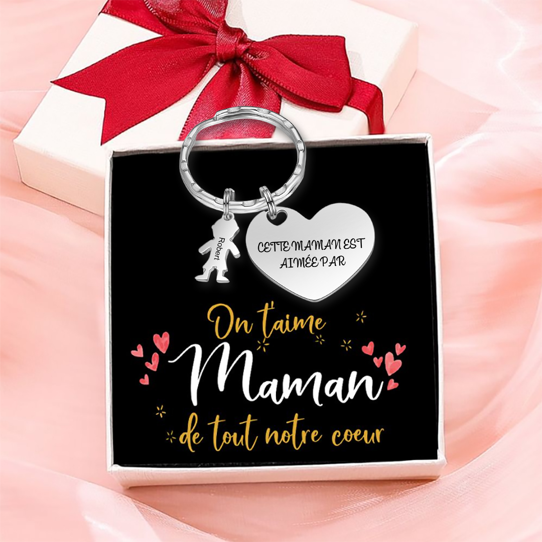 À Maman - Porte-clés 1 Prénom et Breloque Enfant Personnalisé avec Texte Gravé sur Pendentif Coeur Cadeau Personnaliable Pour Maman | Jessemade