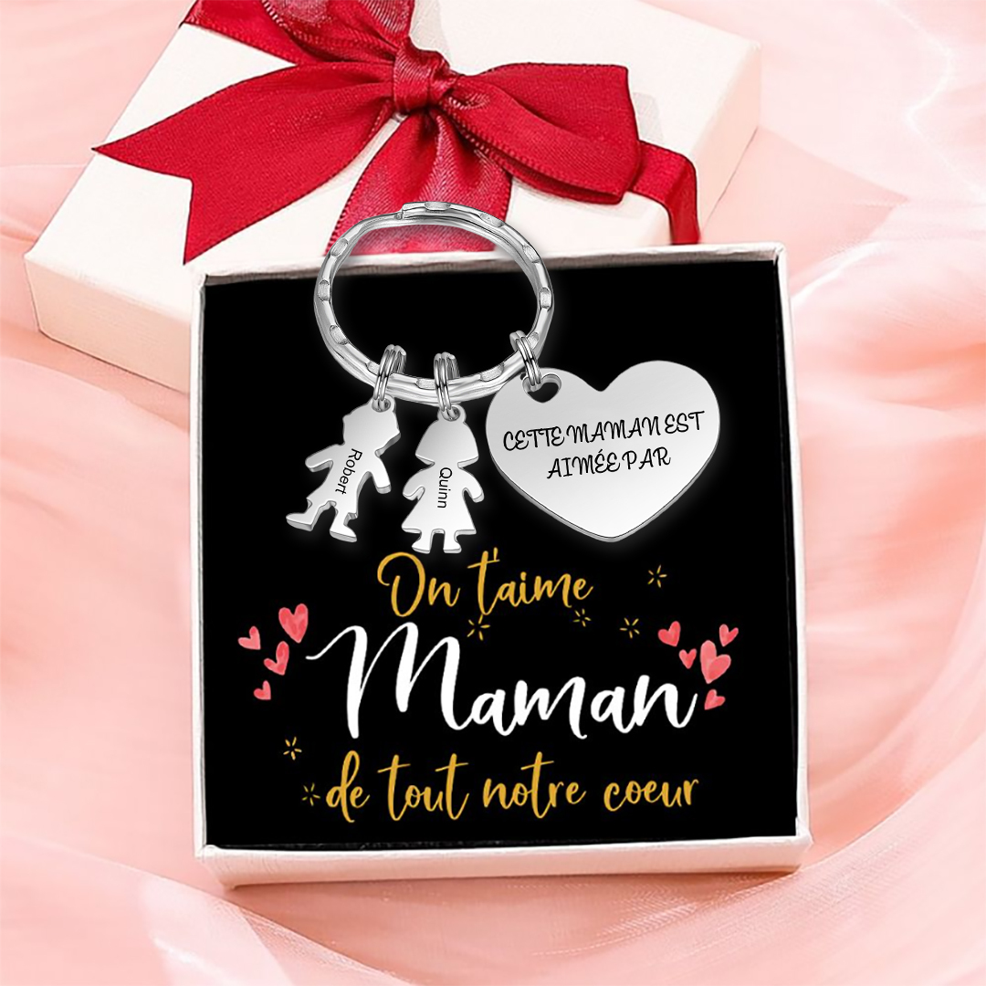 À Maman - Porte-clés 2 Prénoms et Breloques Enfant Personnalisé avec Texte Gravé sur Pendentif Coeur Cadeau Personnaliable Pour Maman | Jessemade