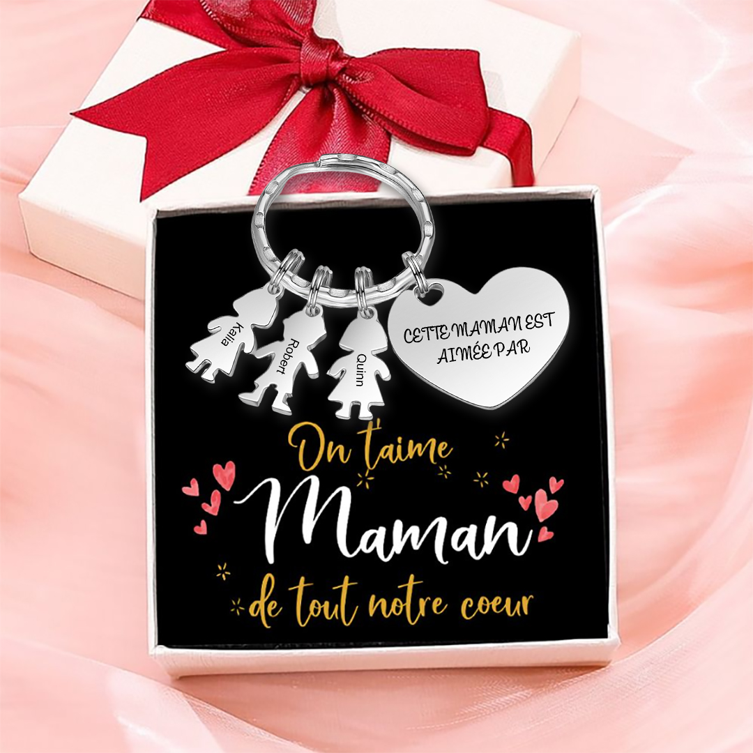 À Maman - Porte-clés 3 Prénoms et Breloques Enfant Personnalisé avec Texte Gravé sur Pendentif Coeur Cadeau Personnaliable Pour Maman | Jessemade
