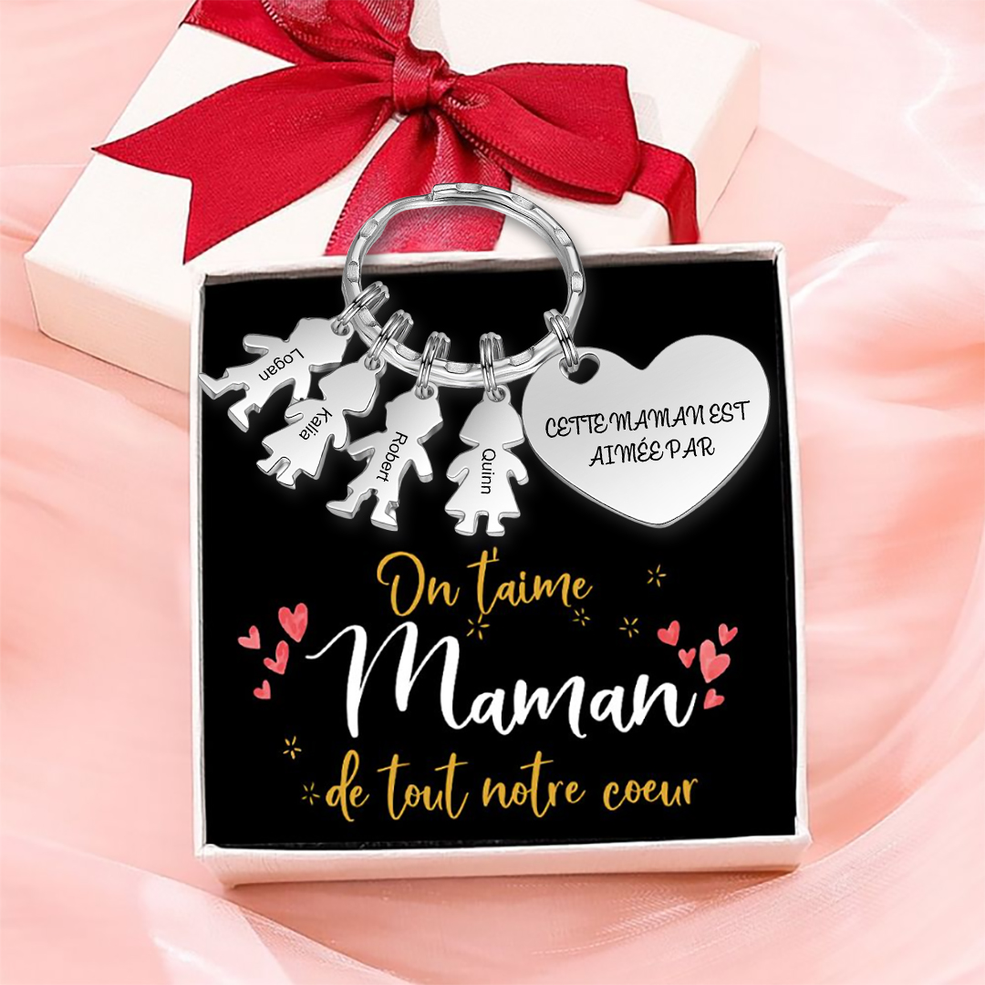 À Maman - Porte-clés 4 Prénoms et Breloques Enfant Personnalisé avec Texte Gravé sur Pendentif Coeur Cadeau Personnaliable Pour Maman | Jessemade