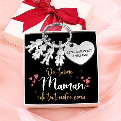 À Maman - Porte-clés 4 Prénoms et Breloques Enfant Personnalisé avec Texte Gravé sur Pendentif Coeur Cadeau Personnaliable Pour Maman | Jessemade
