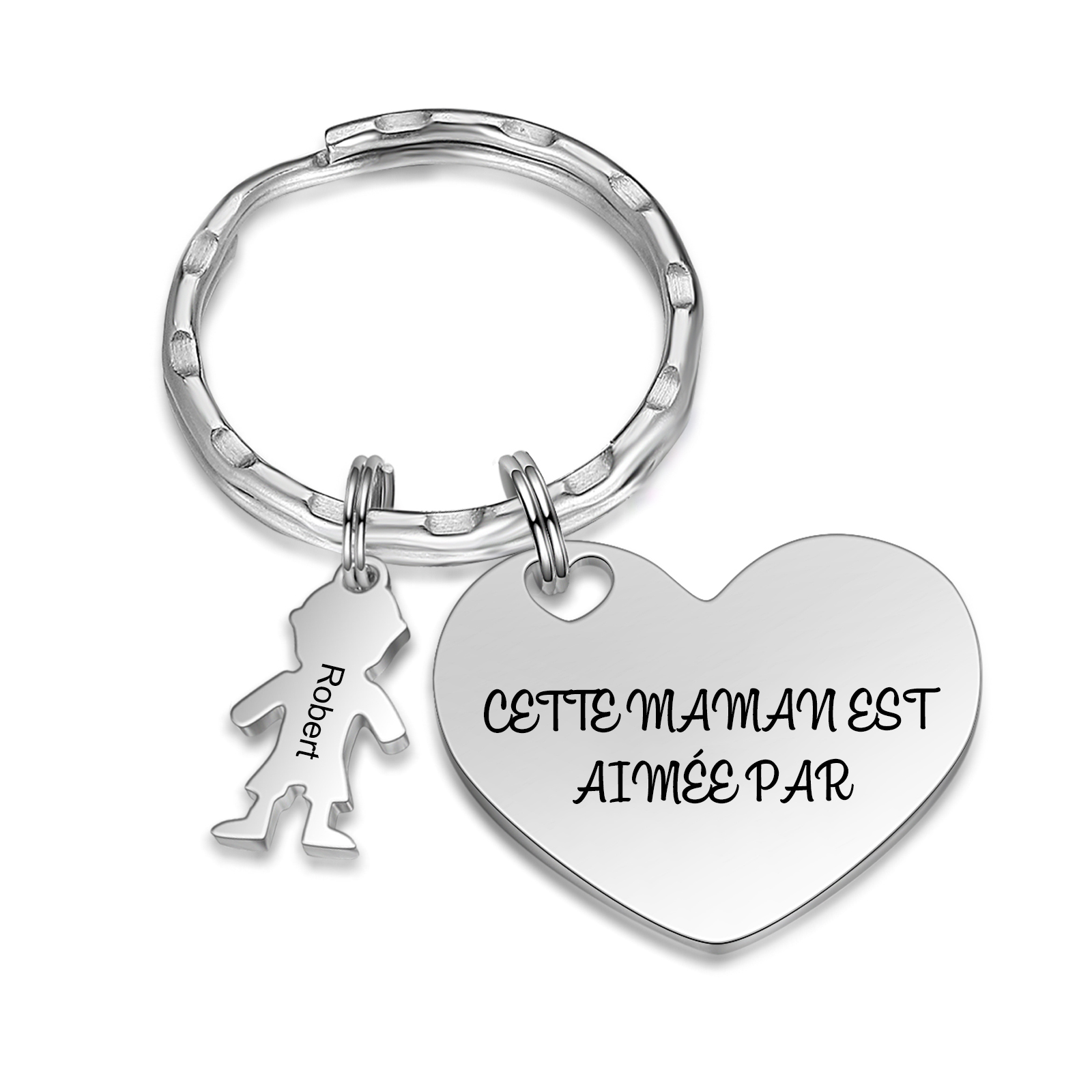 À Maman - Porte-clés 1 Prénom et Breloque Enfant Personnalisé avec Texte Gravé sur Pendentif Coeur Cadeau Personnaliable Pour Maman | Jessemade