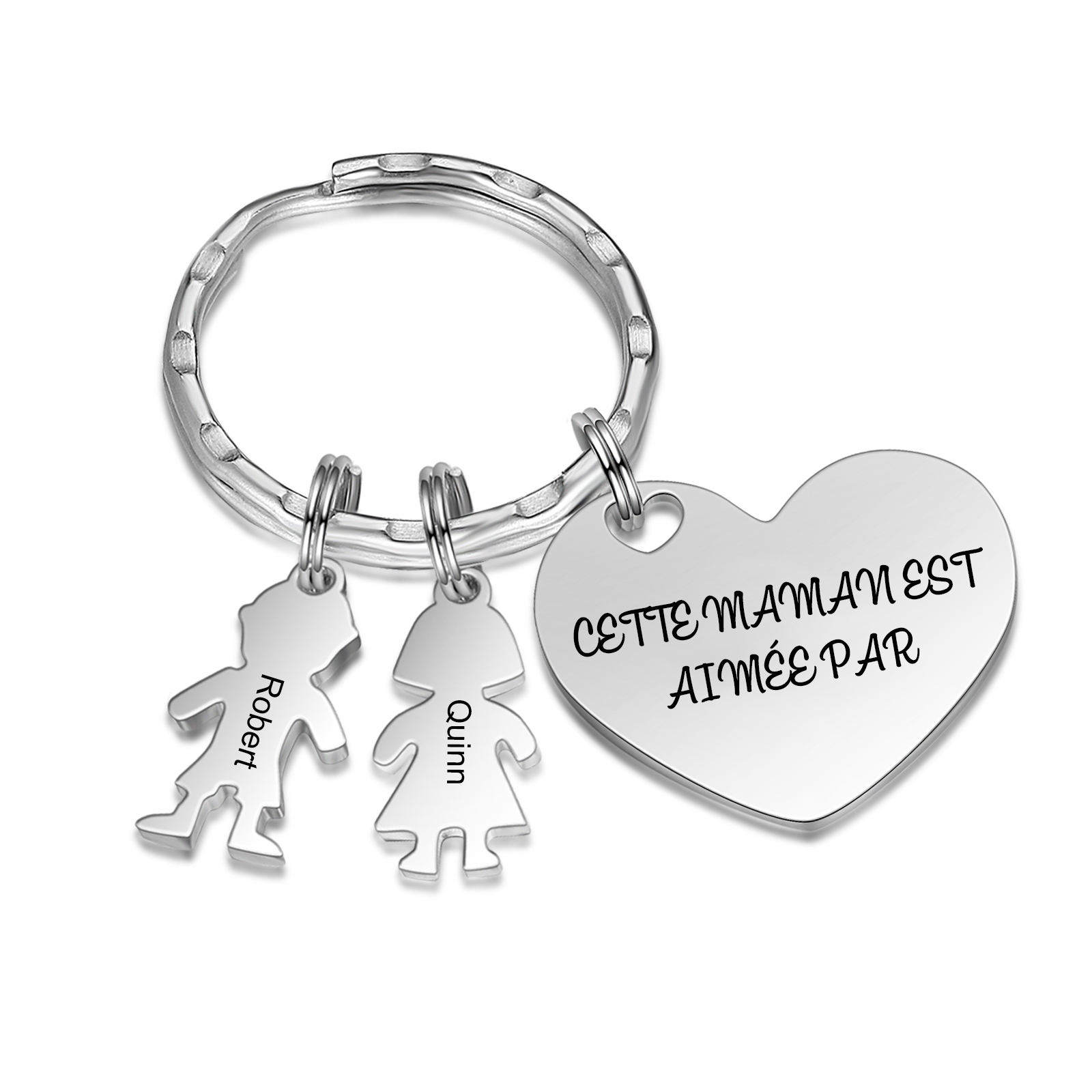 À Maman - Porte-clés 2 Prénoms et Breloques Enfant Personnalisé avec Texte Gravé sur Pendentif Coeur Cadeau Personnaliable Pour Maman | Jessemade