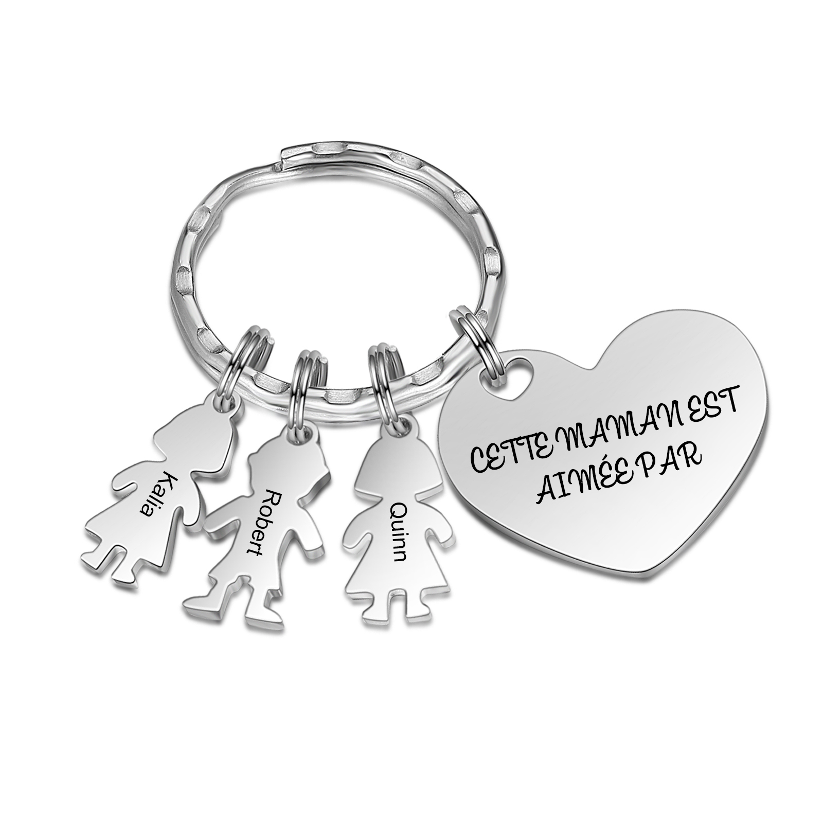 À Maman - Porte-clés 3 Prénoms et Breloques Enfant Personnalisé avec Texte Gravé sur Pendentif Coeur Cadeau Personnaliable Pour Maman | Jessemade