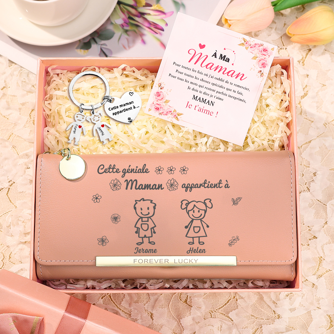 Coffret Cadeau Personnalisé pour Maman – Portefeuille, Porte-clés et Carte | Jessemade