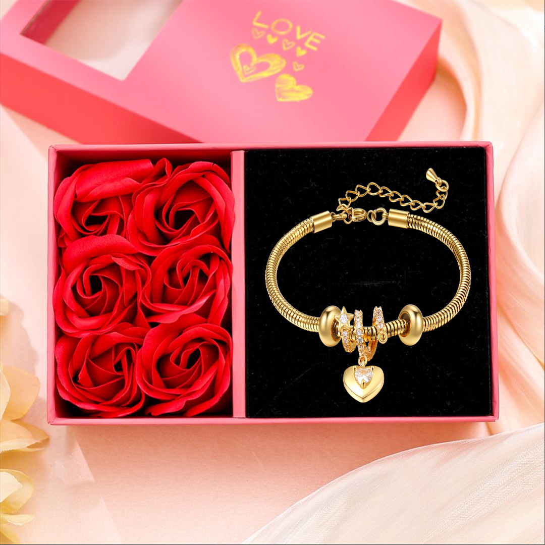 Bracelet Personnalisé avec 1 Prénom et Pierre de Naissance Bracelet Pendentif Coeur Personnalisable Avec Coffret | Jessemade