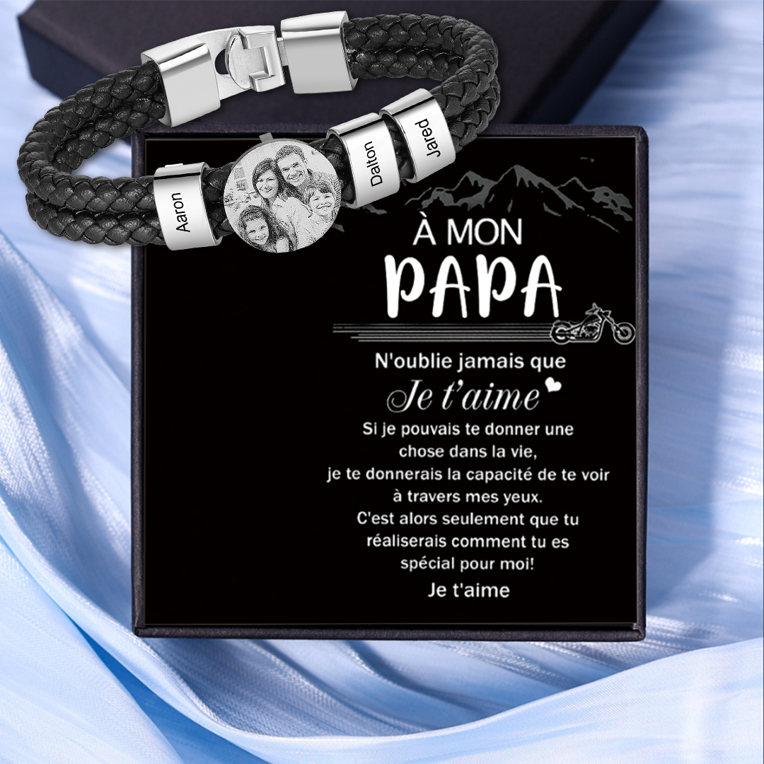 Bracelet Photo Personnalisé avec 3 Prénoms Bracelet en Cuir｜Jessemade