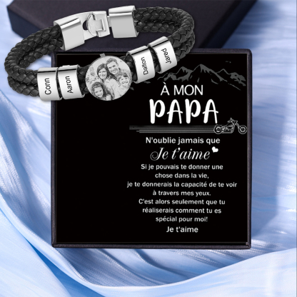 Bracelet Photo Personnalisé avec 4 Prénoms Bracelet en Cuir｜Jessemade