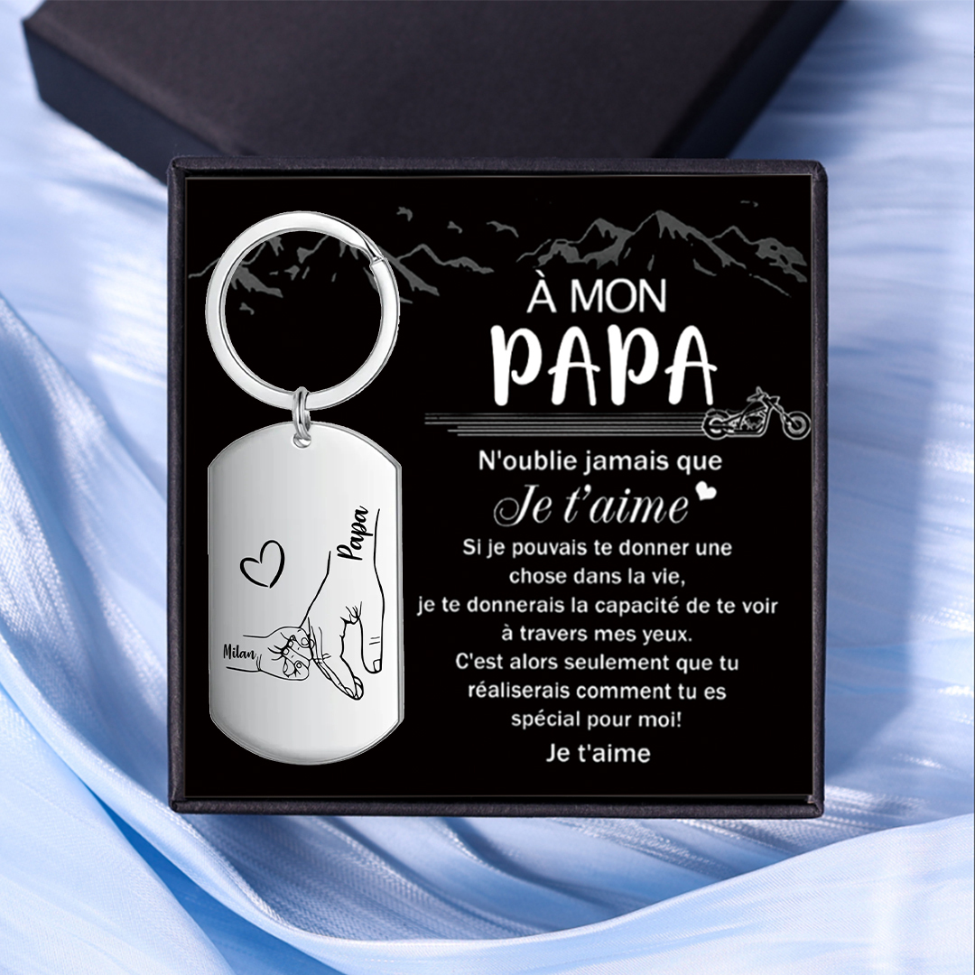 À Mon Papa - Porte-Clés la Main dans la Main 1-4 Noms Personnalisés | Jessemade